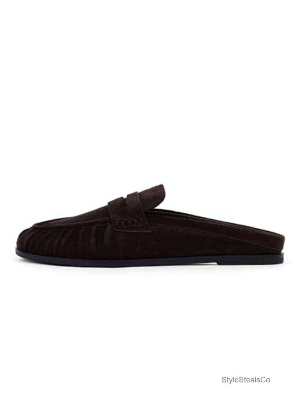 Faux Suede Mules Comfortable Slip-On Flats Ruched Toe Women